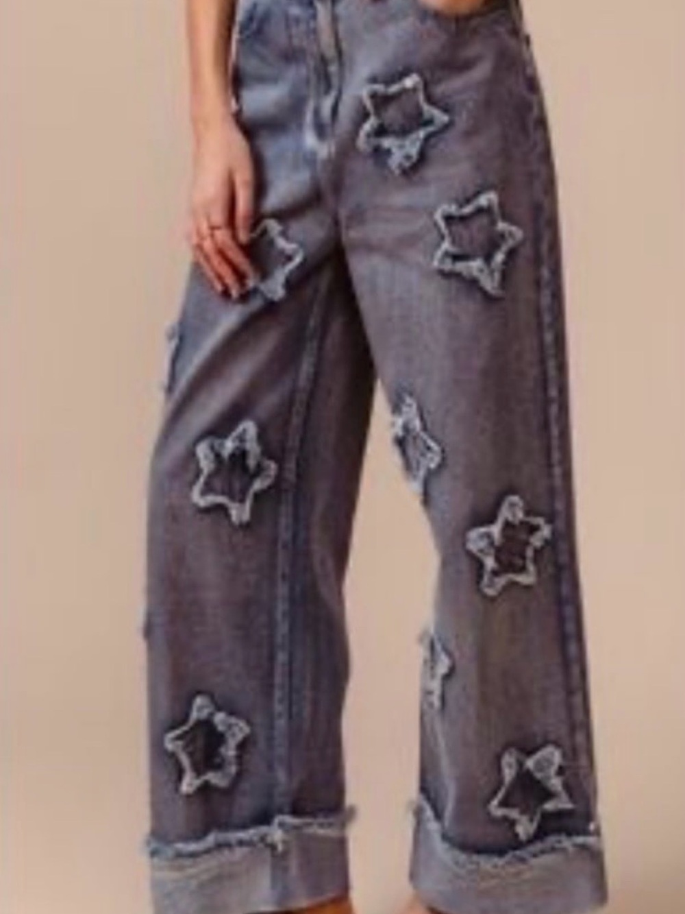 BIBI Star Denim Jeans Wide Leg 100% Cotton Women’s Large 32” Boho Y2K 90’s - Picture 4 of 8